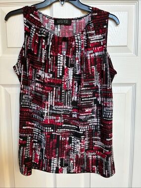 Kasper Abstract Print Sleeveless Top in Black, Red & White